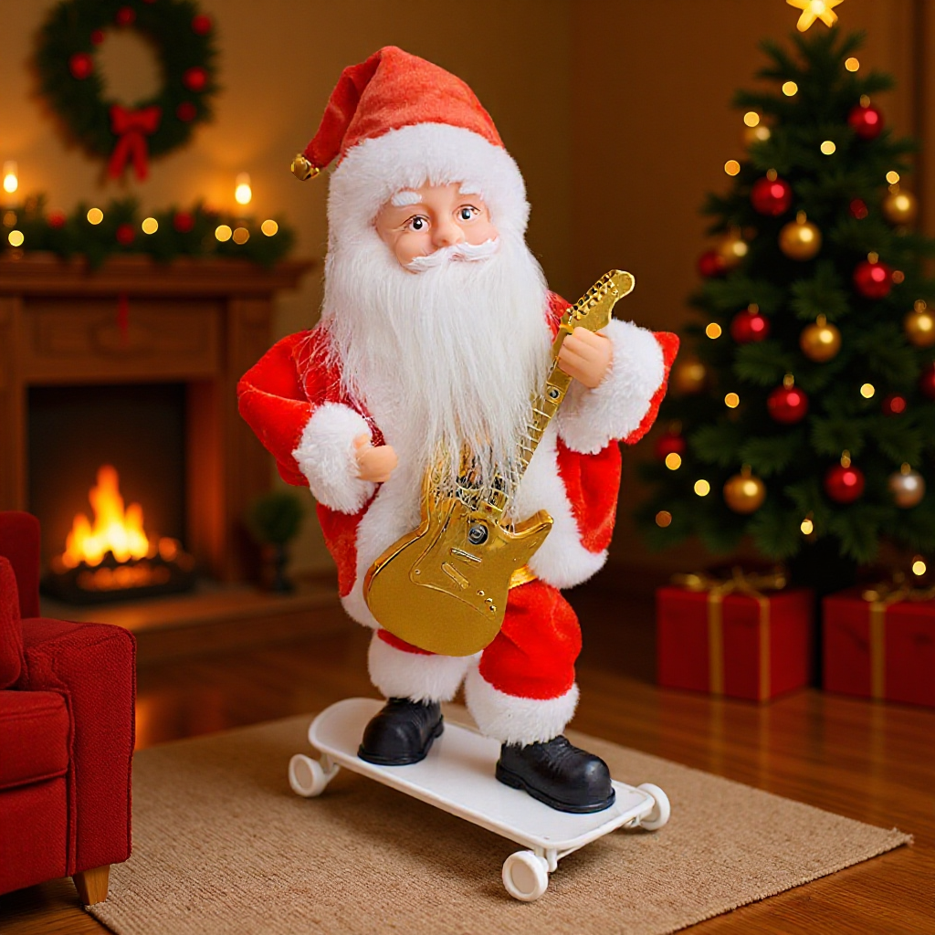 新款白色滑板车弹吉他圣诞老人