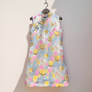 新中式旗袍女2026新款年轻款气质高端超好看提花烫金斜襟连衣裙