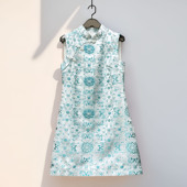 2026新年女装 背心裙 新中式 对襟旗袍领无袖 a字裙提花刺绣钉珠修身