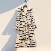 新款 风衣时尚 女装 2026春季 西装 领系带收腰长袖 印染中长款 百搭外套