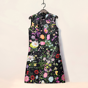 国风改良版 印花手工钉珠新中式 优雅旗袍裙 提花棉时尚 2026新年女装