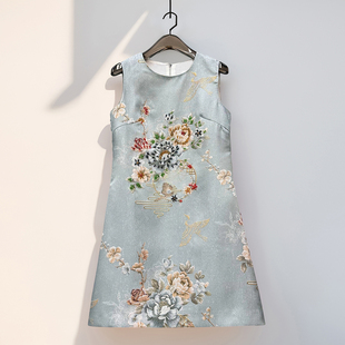 气质新颖~2026新年新款女装高定提花刺绣钉珠a字裙新中式背心裙子