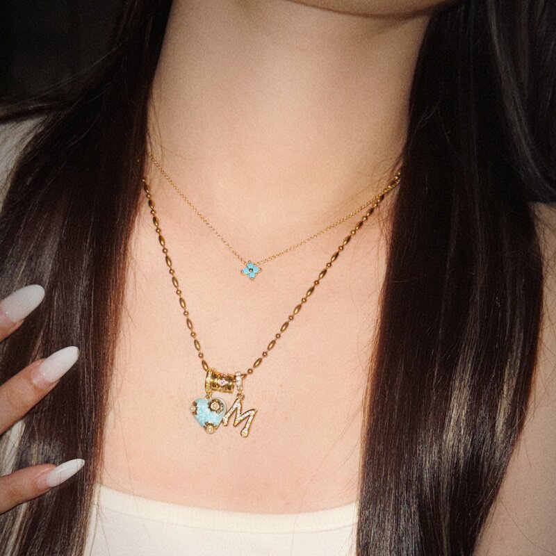 精灵坠崖~海蓝爱心珍珠字母定制项链 闺蜜生日礼物