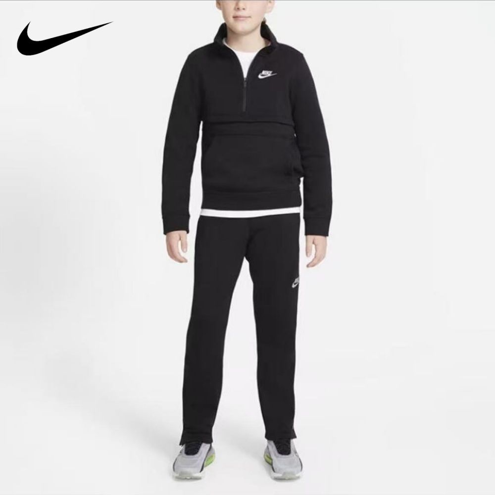 Nike耐克童裤 运动生活系列透气中腰休闲系带黑色运动裤【上】