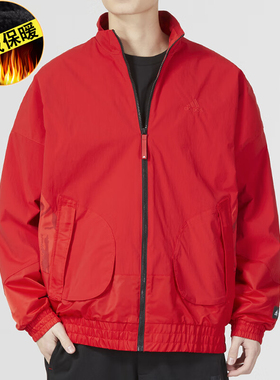 阿迪达斯新款红色外套男加绒保暖运动服立领防风休闲夹克男HZ3039