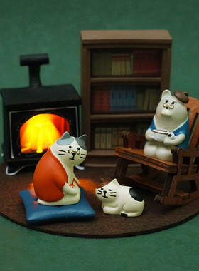 复古日系猫咪家具娃屋壁炉小摆件