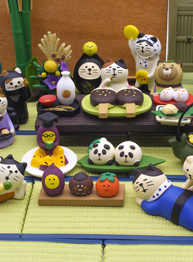 decole中秋赏月温泉达摩抹茶摆件