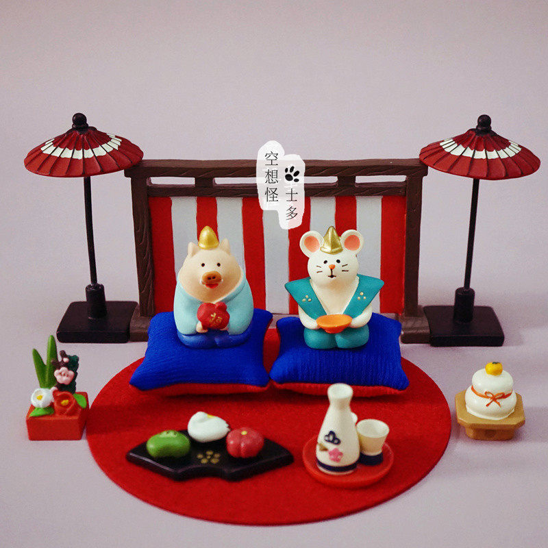 DECOLE新年正月祈福庚子年吉祥物金福鼠福猫日本达摩招财开运摆件
