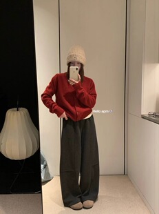 韩系加厚懒人休闲裤显瘦时尚百搭松弛感加绒加厚秋冬季宽松阔腿裤
