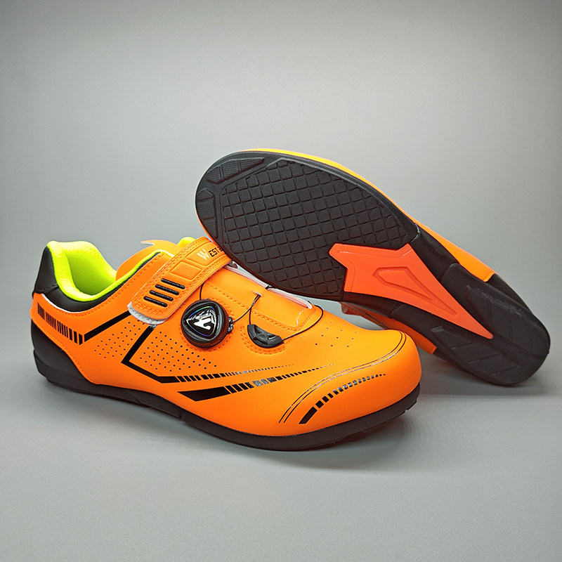 专业免锁公路车骑行鞋男休闲骑无锁透气轻便山地动感自行车鞋橙色