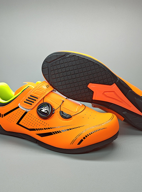 专业免锁公路车骑行鞋男休闲骑无锁透气轻便山地动感自行车鞋橙色