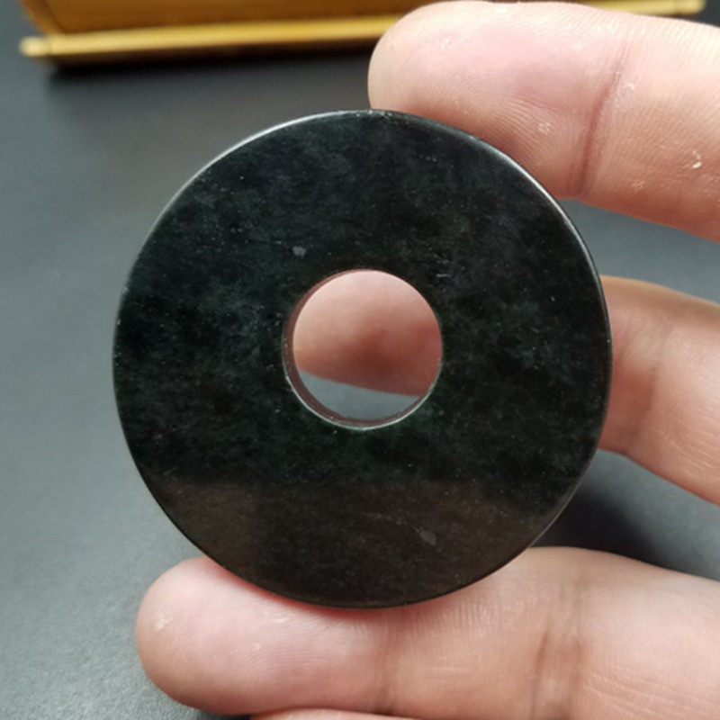 结缘珠宝天然玉石黑墨玉平安扣挂件蛇纹石玉平安环挂件墨玉吊坠