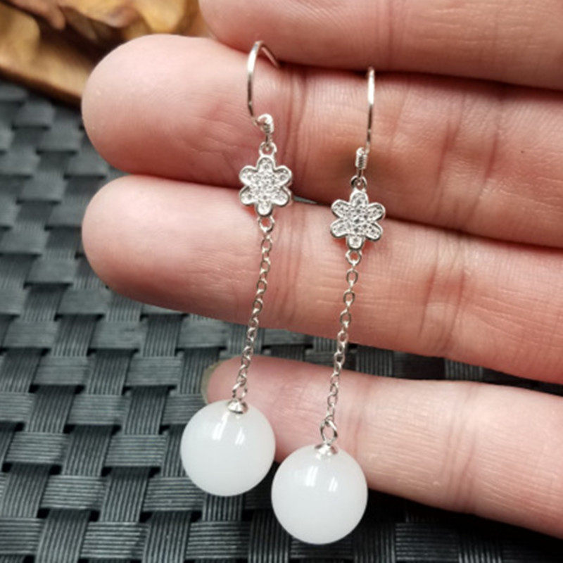 结缘珠宝天然玉石a货和田白玉耳环s925银石英岩玉圆珠耳坠耳钉,珠宝/钻石/翡翠,耳饰,淘宝优惠券,粉丝福利购,淘宝优惠卷