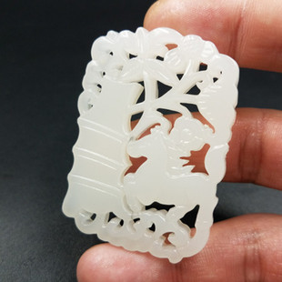 结缘珠宝仿天然玉石镂空青梅竹马挂件仿和田玉镂空吊坠车挂