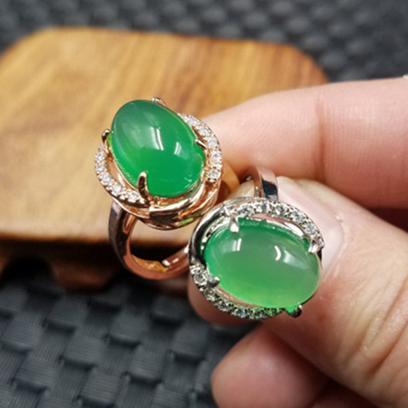 结缘珠宝天然玉石冰种绿玉髓戒指玫瑰金托玉髓戒指活口戒指玉指环,珠宝/钻石/翡翠,手饰,淘宝优惠券,粉丝福利购,淘宝优惠卷