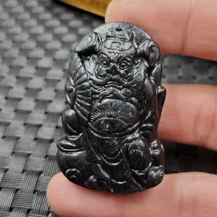 结缘珠宝玉石挂件新疆和田墨玉钟馗吊坠墨绿蛇纹石玉钟馗吊坠玉坠