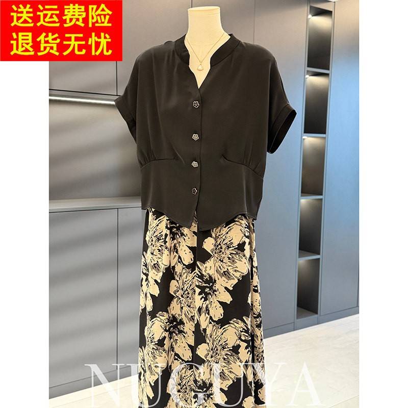 时尚洋派妈妈装雪纺裙子套装女短袖夏装新款气质百搭中老年两件套