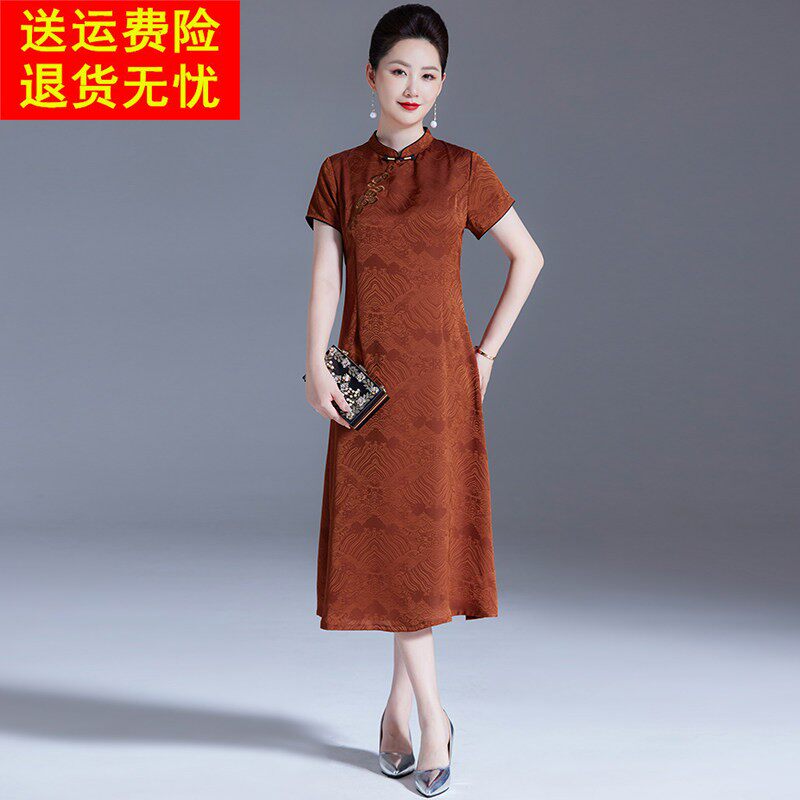 新中式真丝洋装女夏季2026新款气质中年妈妈改良旗袍桑蚕丝长裙