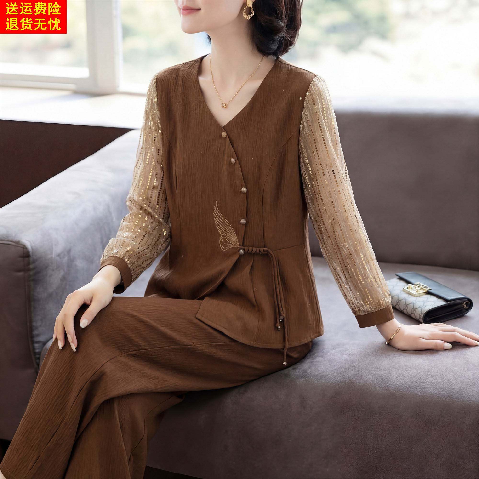 妈妈春装套装减龄洋气2026新款中老年人女夏季50岁上衣服薄两件套