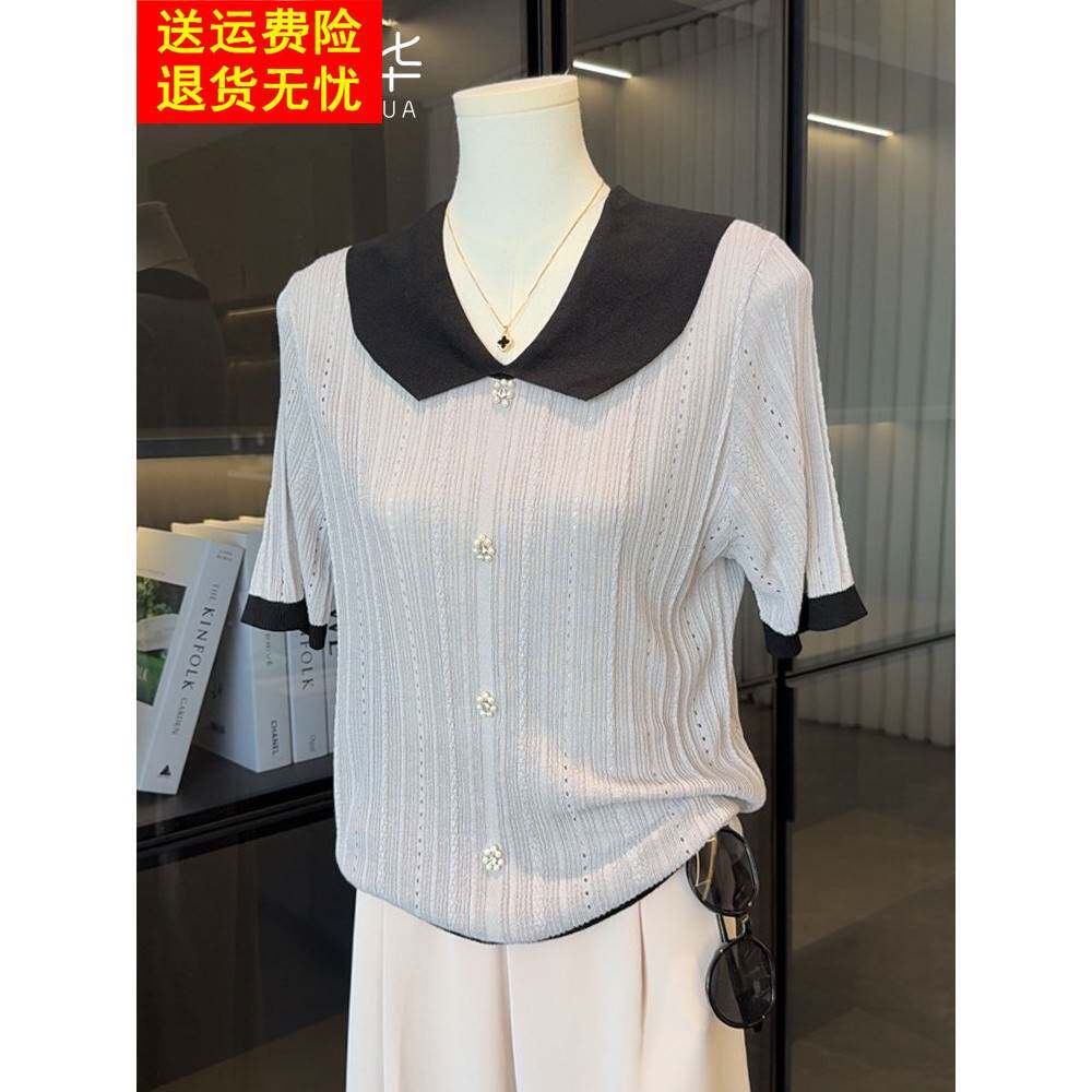 2025新款中年妈妈夏季时尚衬衫，百搭冰丝短袖t恤上衣，适合中老