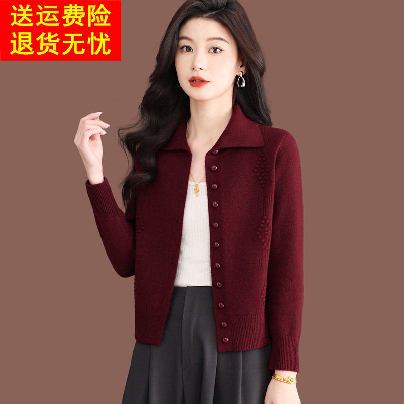 高级感翻领毛衣外套女秋冬拉链针织开衫短款配裙子外搭羊毛衫上衣