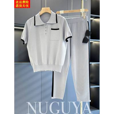 时尚休闲妈妈装冰丝套装女短袖2025夏装新款气质显瘦中老年两件套