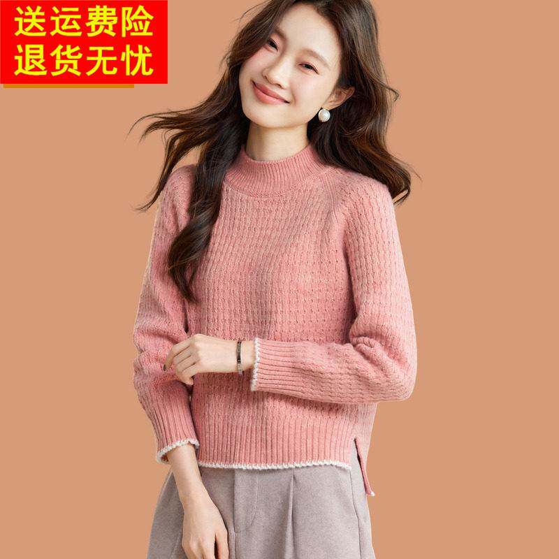 超火半高领毛衣女2026秋冬小个子短款宽松内搭保暖羊毛打底衫上衣