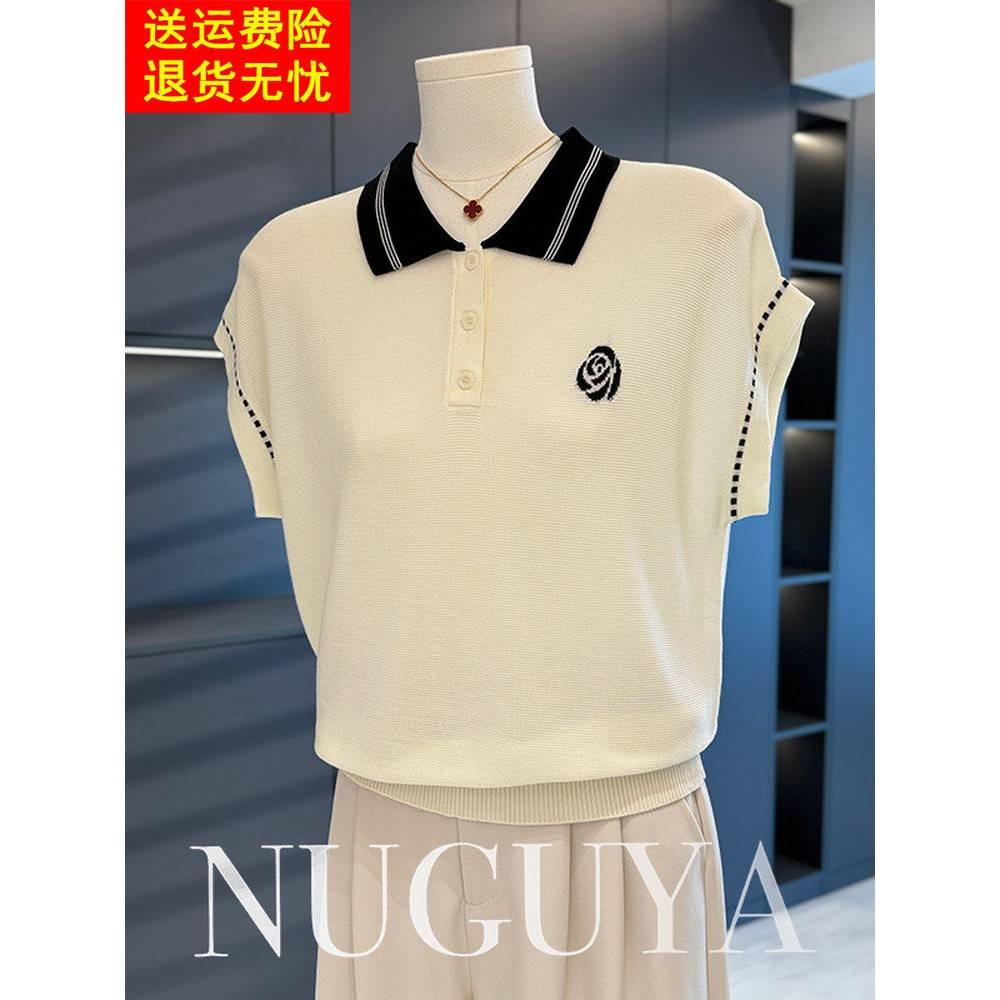 时尚休闲妈妈服针织女式短袖夏装新款百搭中年小衬衫西式上衣