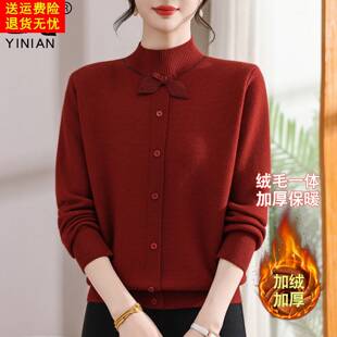 本命马年妈妈半高领红色毛衣冬季中老年女冬装加绒加厚保暖打底衫