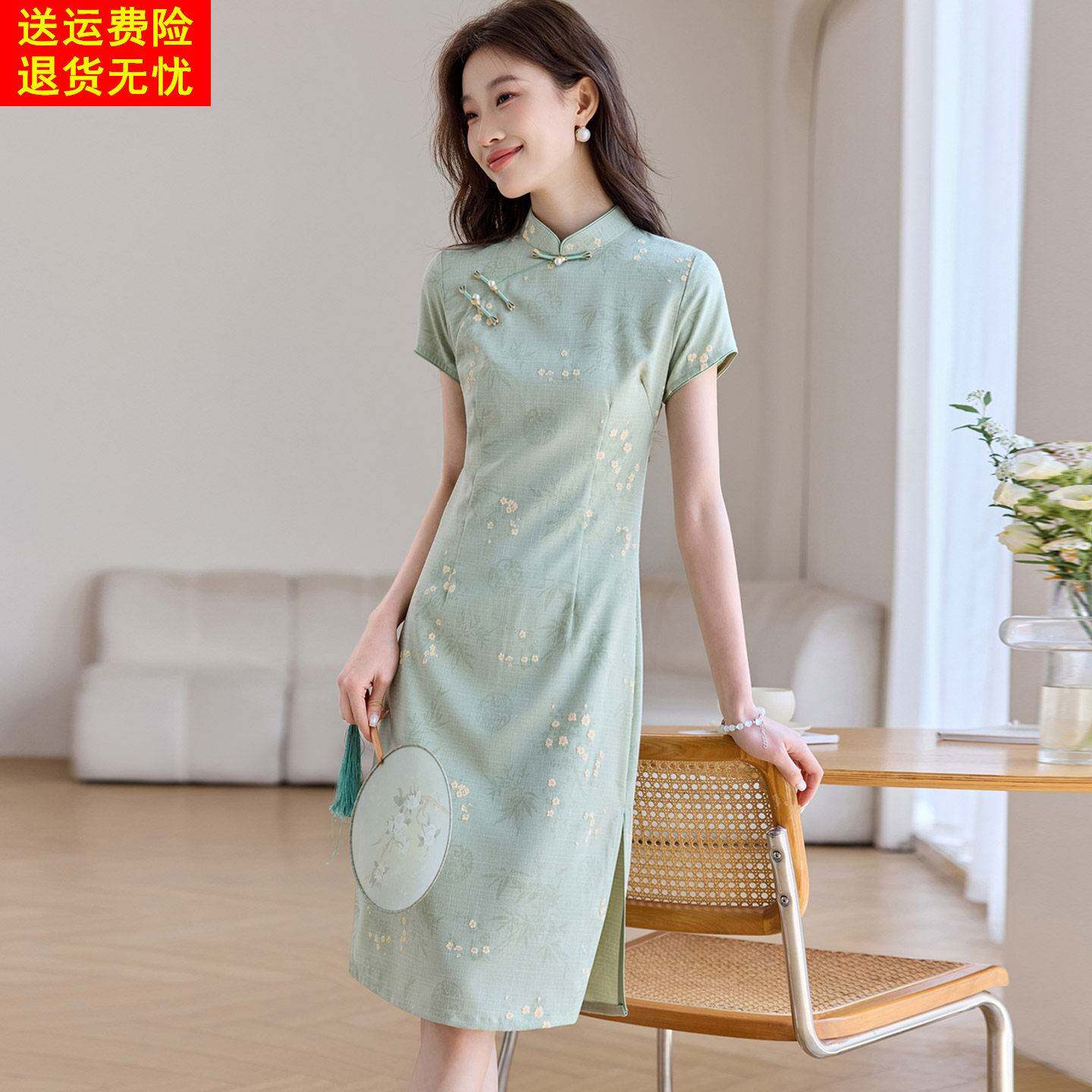 改良旗袍新中式绝美洋装女2026夏季新款收腰显瘦小个子国风裙子