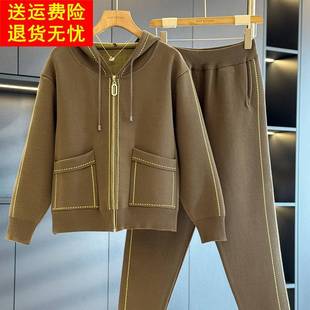 时尚休闲运动服妈妈冰丝套装女秋装新款气质百搭中老年针织两件套