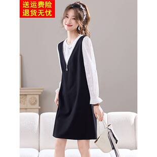 秋季长袖连衣裙女轻奢高级感2025新款今年流行爆款气质假两件裙子