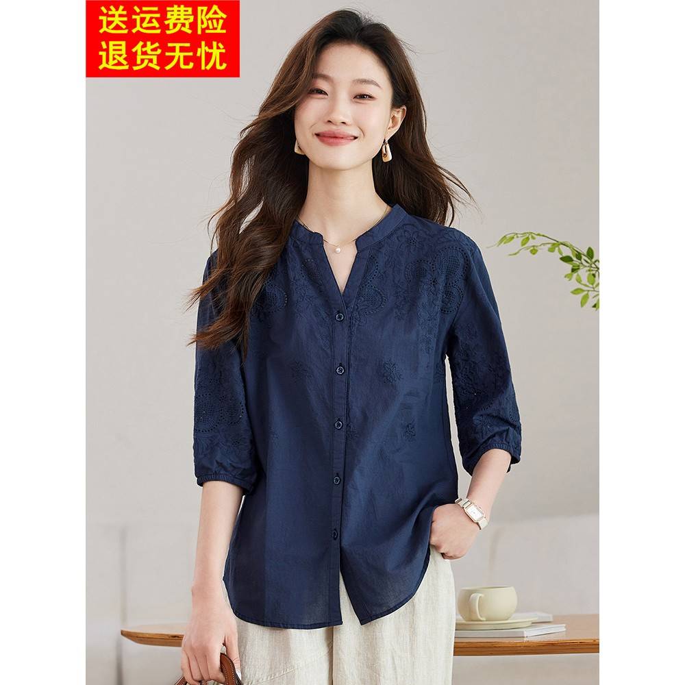 苎麻衬衫女式短袖夏季连衣裙2025新款高端热门款式大牌时尚休闲棉