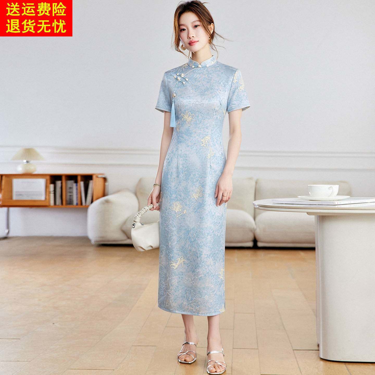 新中式真丝连衣裙女2026新款夏季修身显瘦长裙高端桑蚕丝旗袍裙子