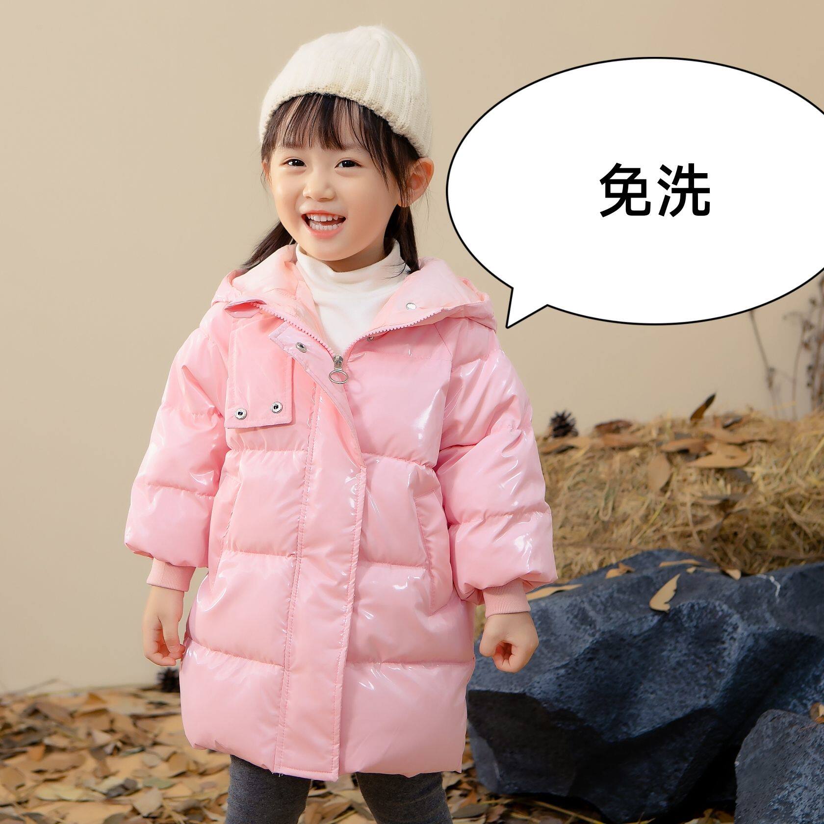 反季新中长款中小童加绒加厚棉服男女童羽绒棉服免洗卡通连帽外套