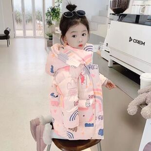 女童羽绒棉服中长款中小童冬装新款韩版宝宝儿童加厚洋气棉袄外套