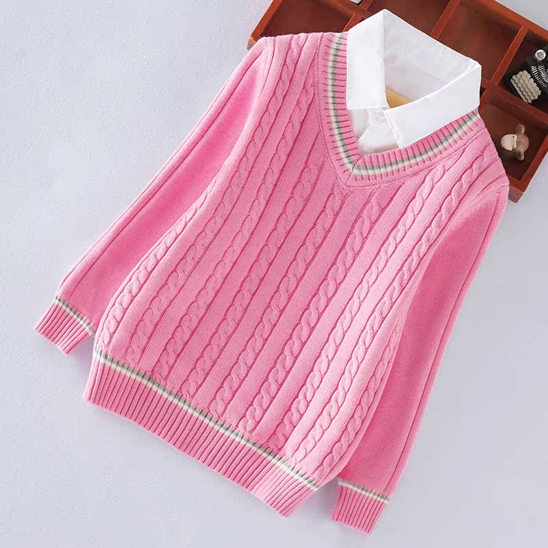 女童衬衣领毛衣假两件202