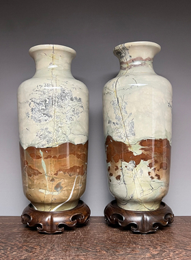 广西天然国画石大花瓶平安草花中式装饰茶室书房客厅奇石礼品摆件