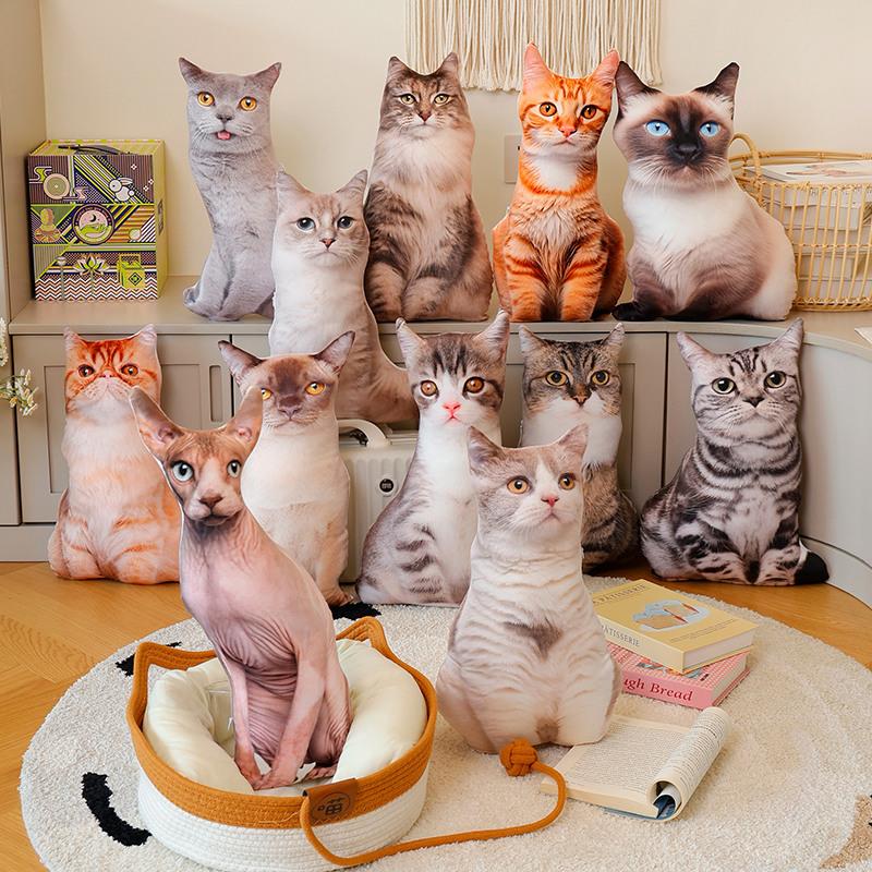 可爱猫咪真印花抱枕跨境热销无毛猫暹罗猫沙发靠垫枕头拍照道具