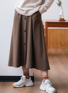 远家原创女装羊毛混纺呢子半身裙加厚保暖A字裙2021冬HL1081 限量