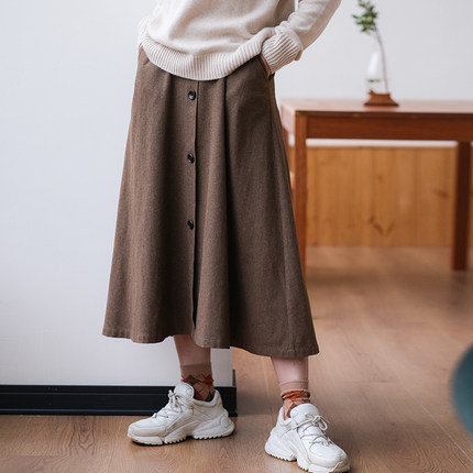 远家原创女装羊毛混纺呢子半身裙加厚保暖A字裙2021冬HL1081 限量