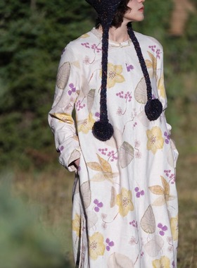 远家 加绒新中式旗袍 斜襟盘扣加厚连衣裙长裙子袍子冬新LL5829限