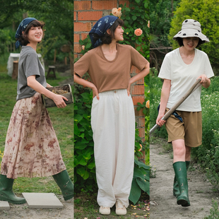 远家日本进口纯棉V领U领基础T恤印度超长棉短袖 圆领多色HL2606限