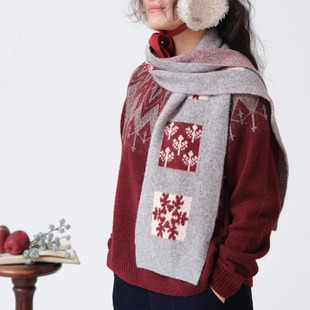 609 冬新Y 远家 糯米绒圣诞围巾防寒百搭保暖针织提花礼物围脖