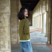 远家羊毛针织天丝内衬落差层次上衣圆领长袖 LF3175限量 双层打底衫