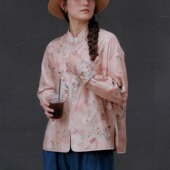 远家天丝印花新中式 上衣外套棉里绒里秋新HF3775限 立领暗门襟长袖