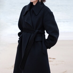 169限 外套冬新F 远家 100%骆驼绒大衣翻领系带双面呢廓形保暖长款