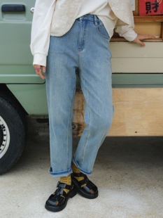 子春新F 九分弹力复古简约百搭通勤裤 060限 哈伦裤 远家浅色牛仔裤