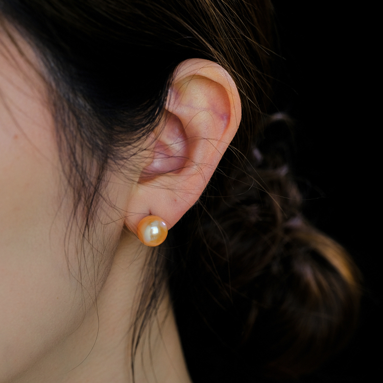 远家天然淡水爱迪生珍珠中国红耳钉10-11mm橘子海极光微瑕Y-826限