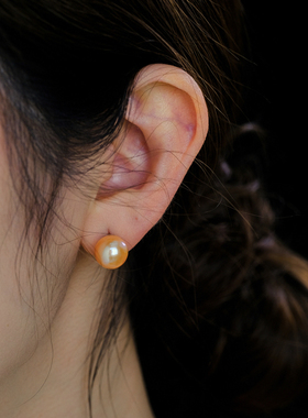 远家天然淡水爱迪生珍珠耳环耳钉10-11mm橘子海极光微瑕Y-826限